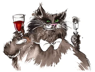 Behemoth, Figur aus Der Meister und Margarita von Michail Bulgakow (russischer Dramatiker und Autor, 1891-1940); Tuschzeichnung